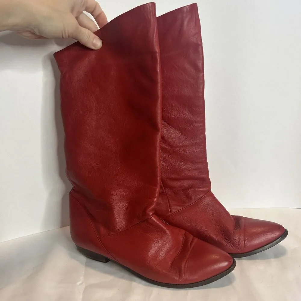 VTG Mister Shoes Red Leather Mid Calf Riding Boot Womens Size 7 M